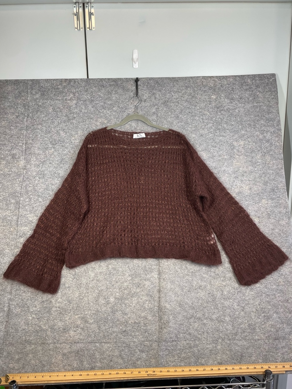 Klaus Steilmann Y2K Italian Mohair Wool Sweater Brown Boho Open Knit Bell Sleeve